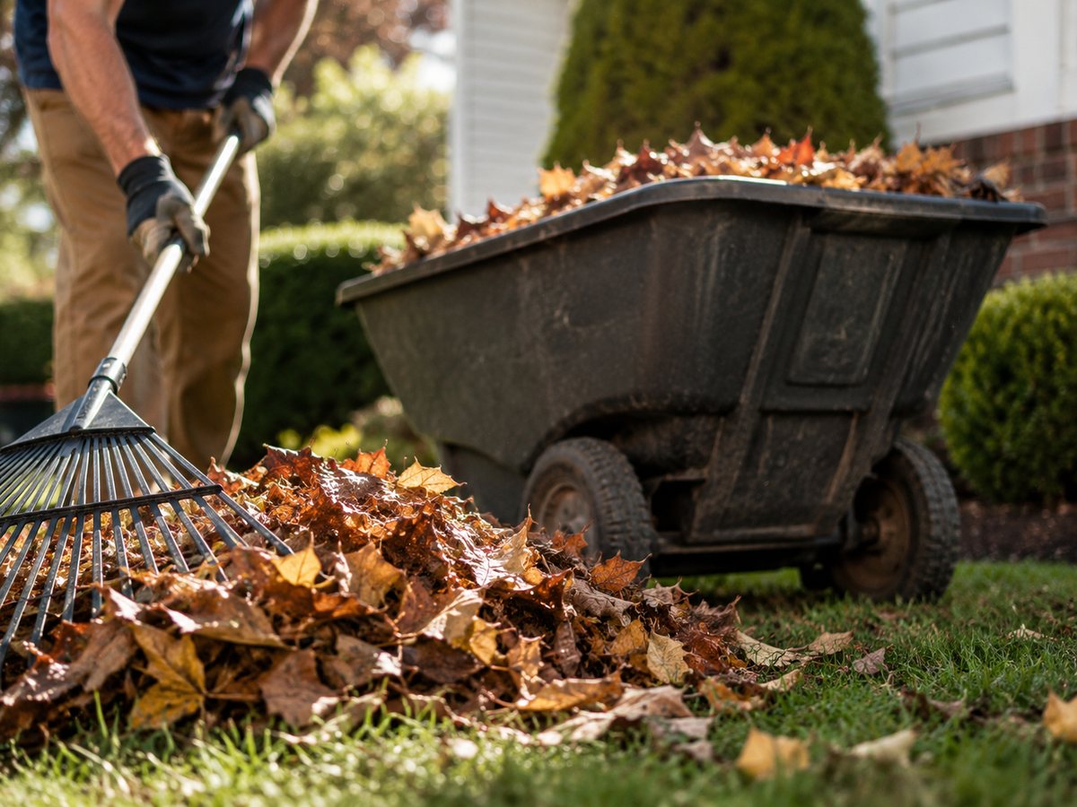 Cart loaded with raked leaves
